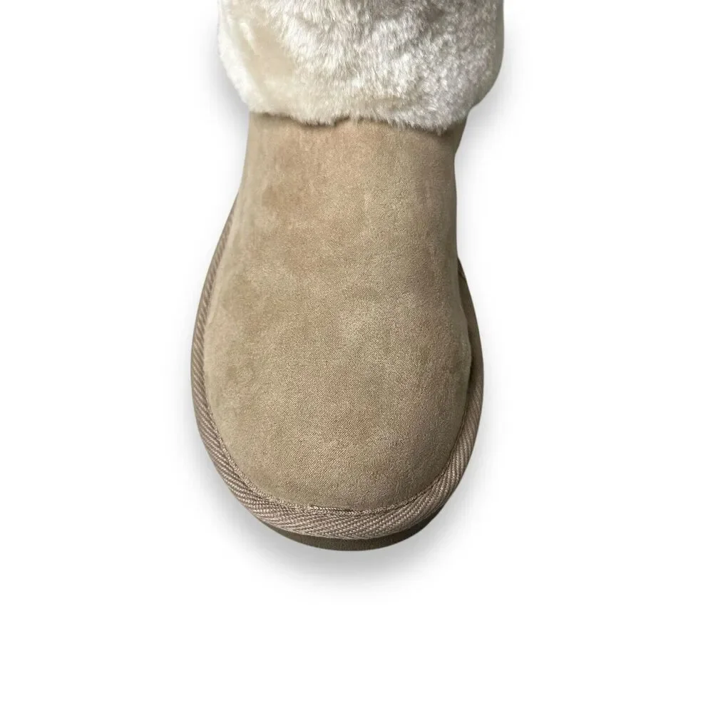 Arizona Shawn Boots Womens 10 Tan Cream Vegan Suede Faux Fur Lined Snow Slip On